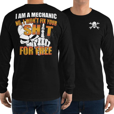 Mechanic Gift Long Sleeve Shirt Modeled In Black